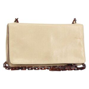 Authentic PRADA Chain Shoulder Bag Leather plastic Beige